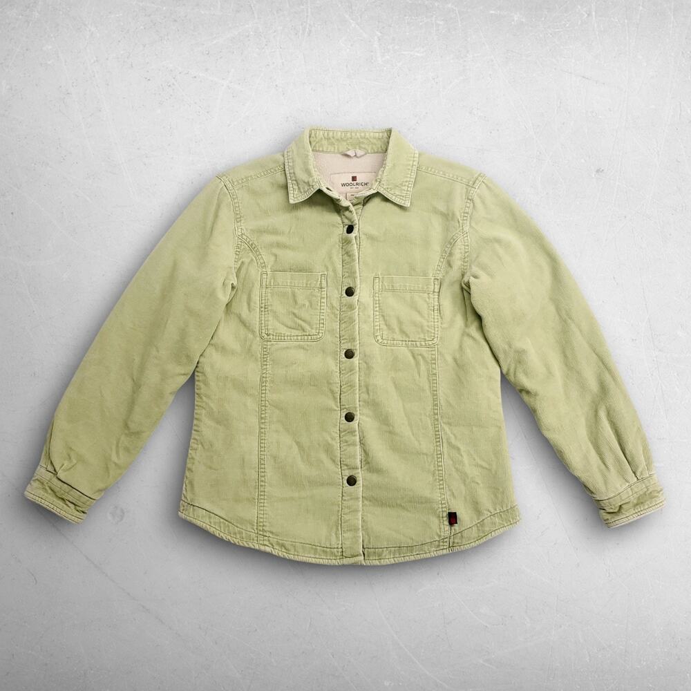 Woolrich Corduroy‎ Jacket Sherpa Lined Women XS Aloe Green Cottagecore Beach